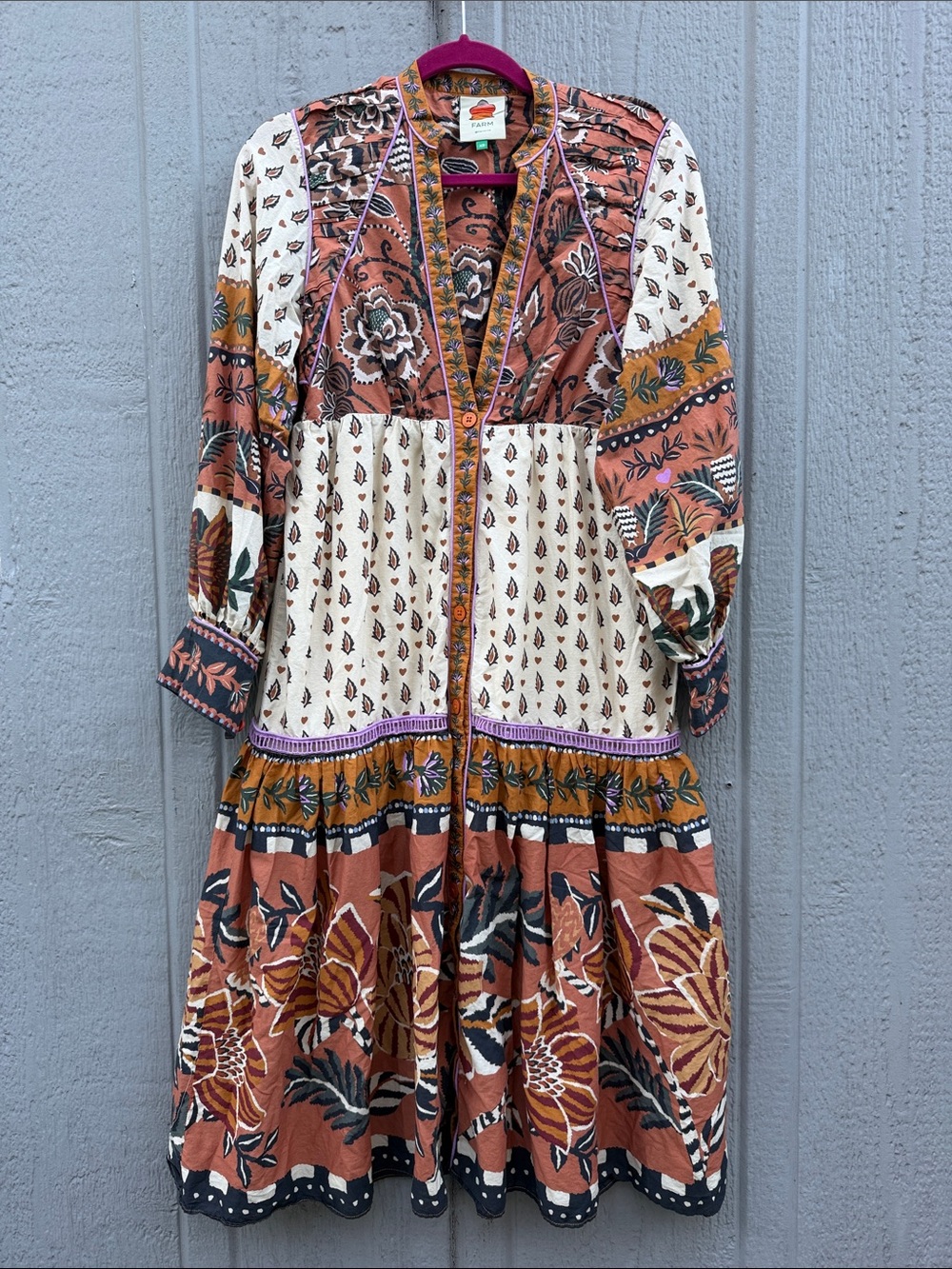 FARM Rio Ainika Floral Patchwork Tiered Boho Midi Dress Size: XS - Picture 2 of 12
